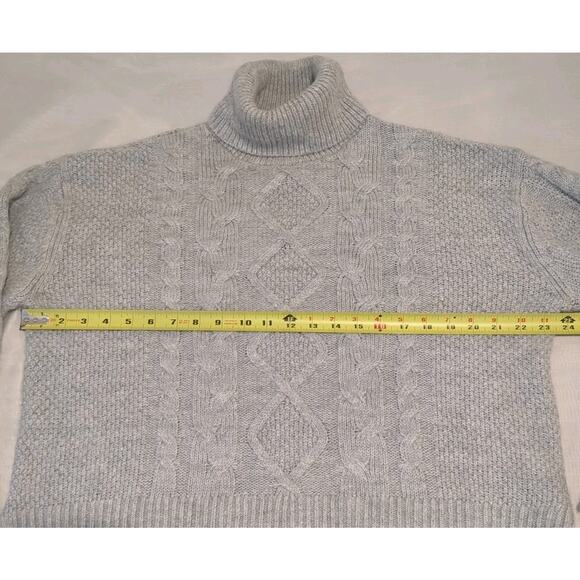 GAP Womens M Chunky Cable Knit Turtleneck Sweater Gray Oversized Wool Alpaca - Picture 9 of 13